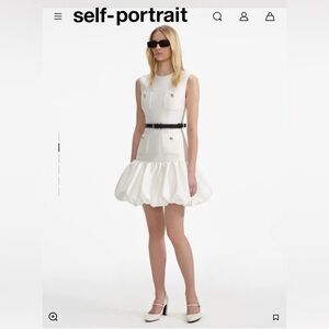 New Self Portrait Cream Taffeta Mini Ruffled Dress